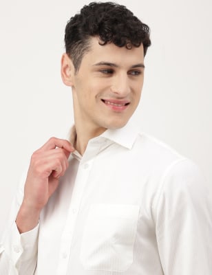 Pure Cotton Striped Spread Collar Shirt