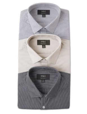 3pk Regular Fit Easy Iron Short Sleeve Shirts, M&S Collection