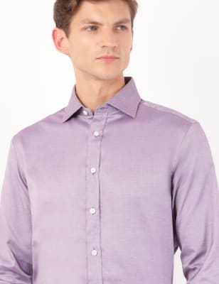 Pure Cotton Self Design Spread Collar Shirt