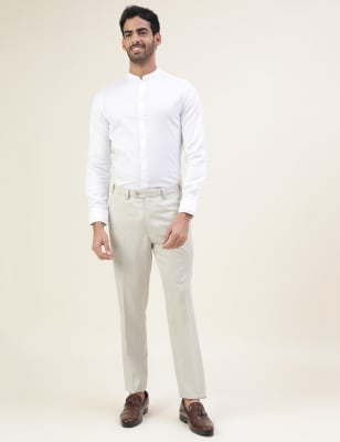 Premium Texture Grandad Collar Slim Fit Shirt With Cuff Detailing