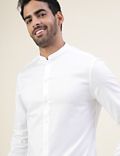 Premium Texture Grandad Collar Slim Fit Shirt With Cuff Detailing