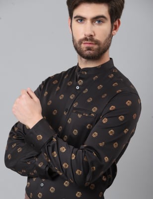 Printed Mandarin Collar Shirt