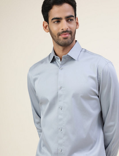 Cotton Slim Fit Solid Full Sleeves Shirt