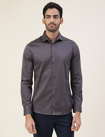 Premium Geometric Print Sateen Slim Fit Shirt
