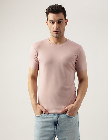 Cotton Blend Round Neck Solid T-Shirt