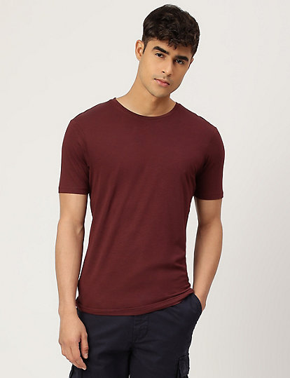 Cotton Blend Round Neck Solid T-Shirt