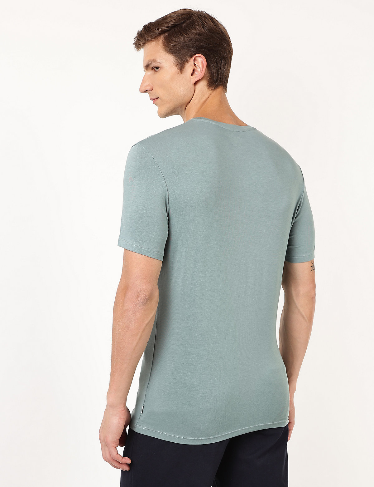 Cotton Blend Round Neck Solid T-Shirt