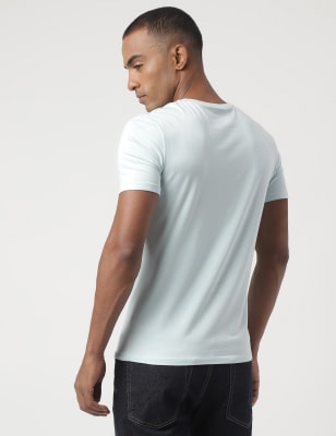 Cotton Blend Round Neck Solid T-Shirt