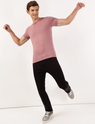 Cotton Blend Round Neck Solid T-Shirt