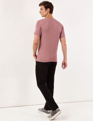 Cotton Blend Round Neck Solid T-Shirt