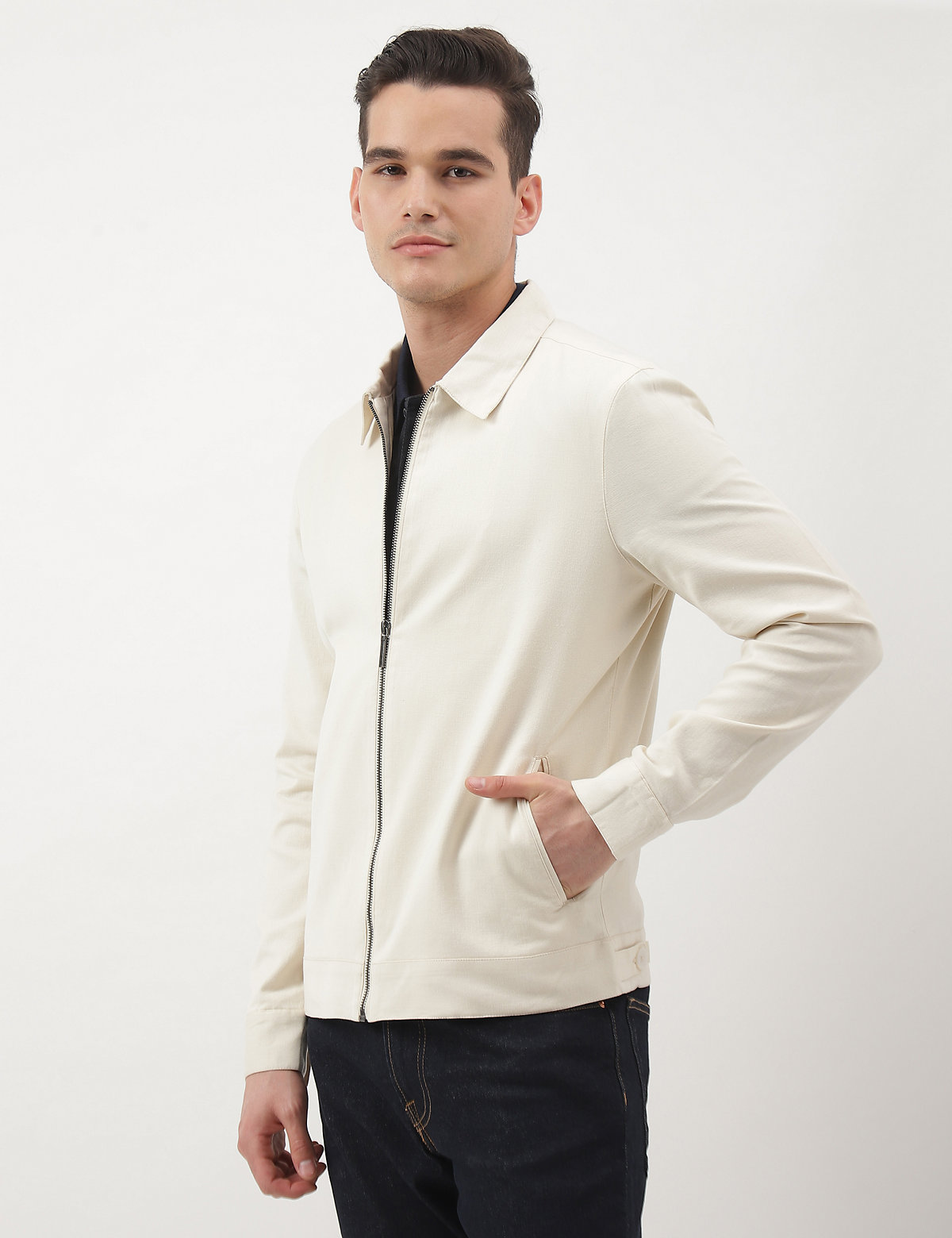 Cotton Mix Plain Collared Jacket