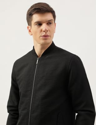 Textured Slim Fit Bomber Jacket