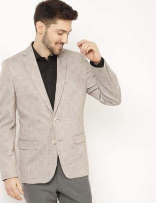 Men Beige Regular Fit Solid Formal Blazer