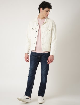 Denim jacket with cotton collar sale