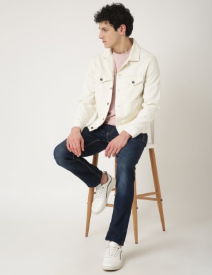 Cotton Mix Plain Spread Collar Denim Jacket