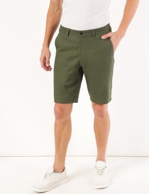 Linen Mix Plain Regular Fit Shorts