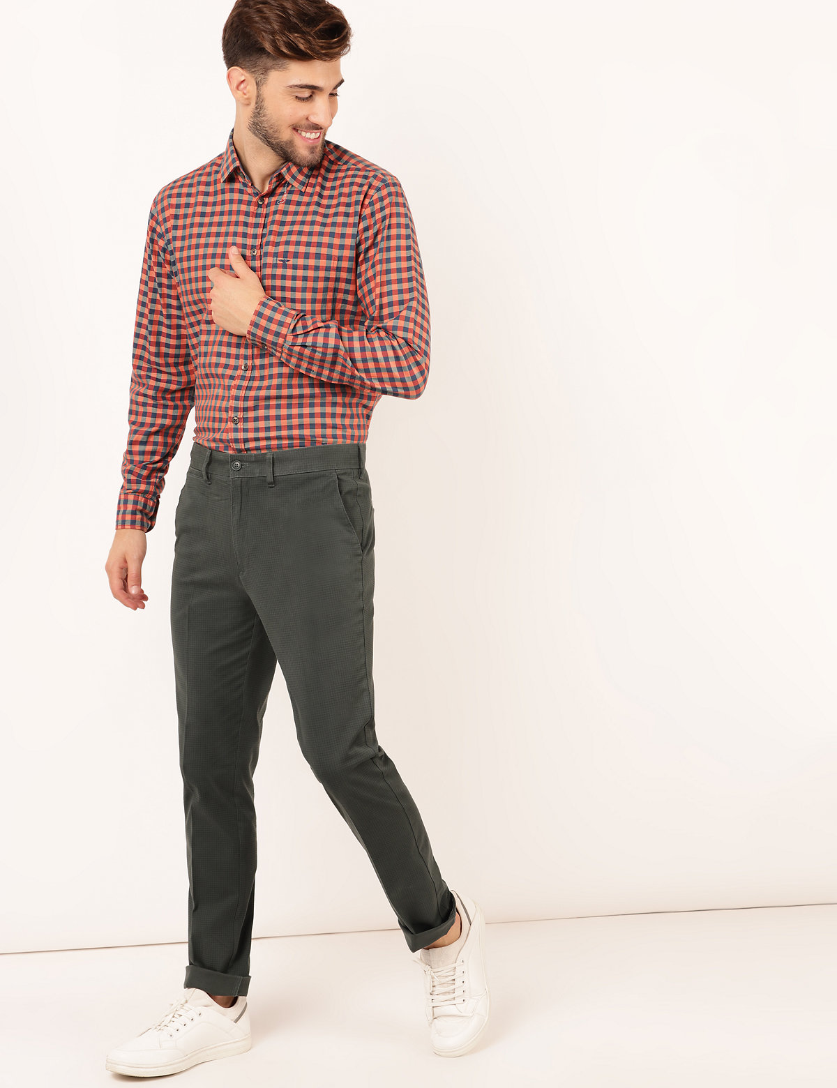 Cotton Mix Self Design Regular Fit Trouser