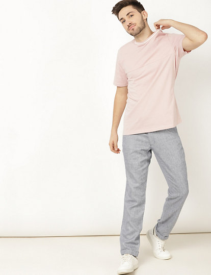 Linen Mix Self Design Slim Fit Trouser