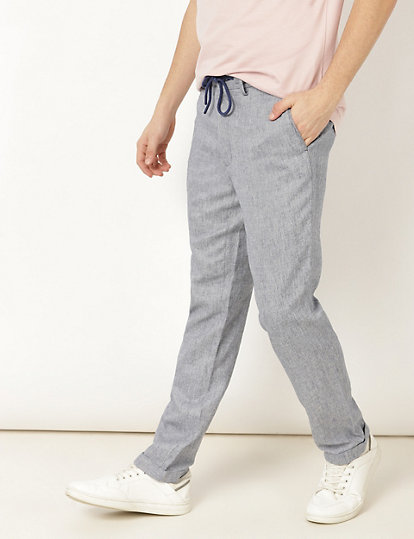 Linen Mix Self Design Slim Fit Trouser