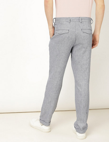 Flax Linen Mix Self Design Slim Fit Trouser
