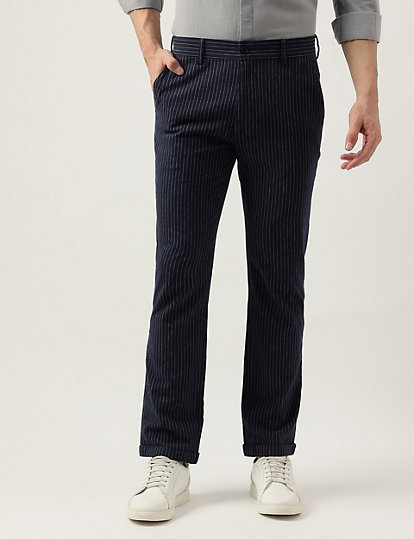 Cotton Mix Striped Slim Fit Trousers