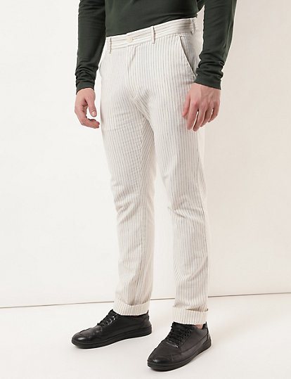 Regular Fit Cotton Blend Striped Trousers