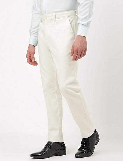 Cotton Mix Plain Slim Fit Trousers