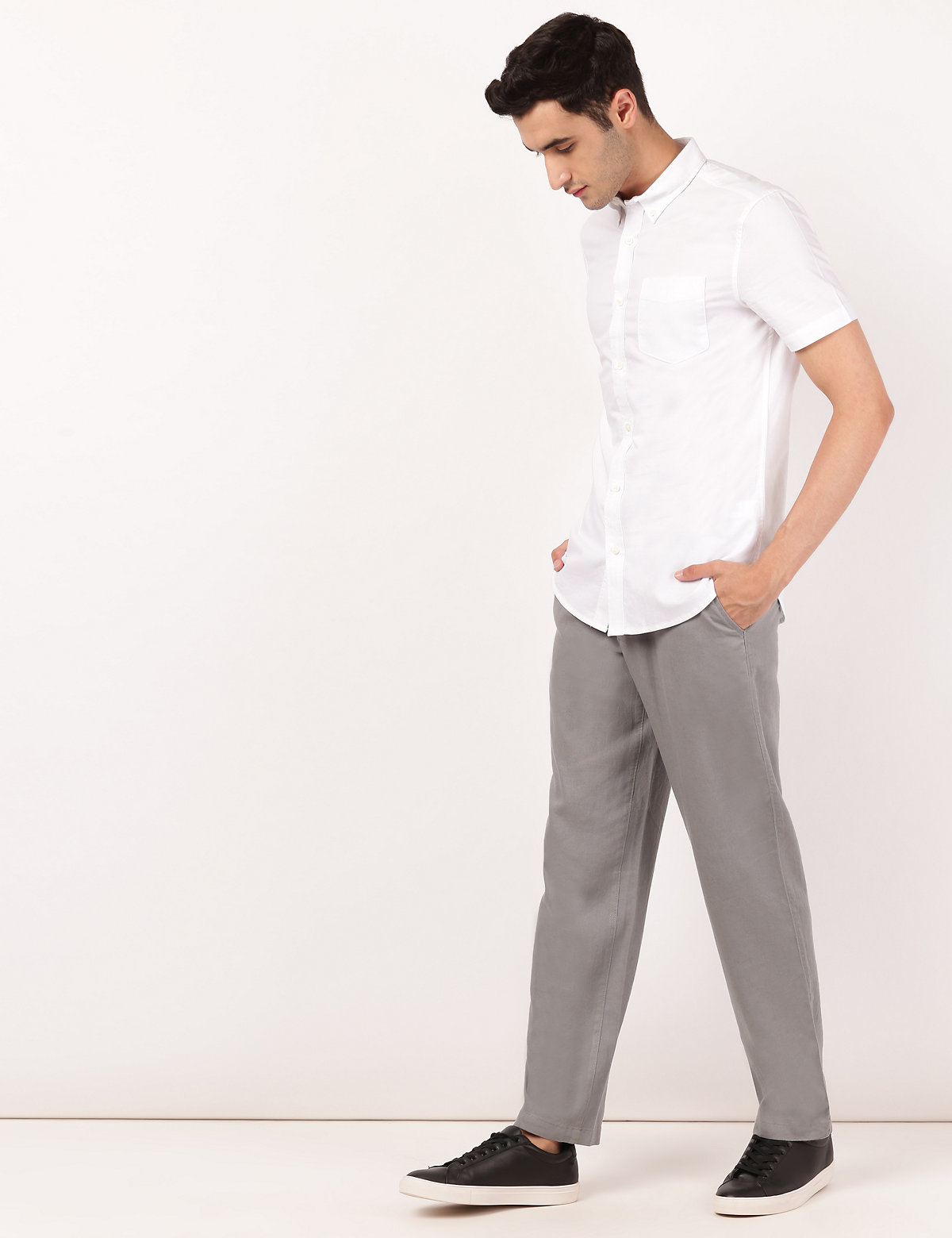 Linen Mix Plain Regular Fit Trouser