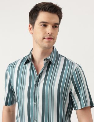 Viscose Striped Spread Collar Shirt