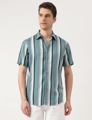 Pure Viscose Stripes Spread Collar Shirt