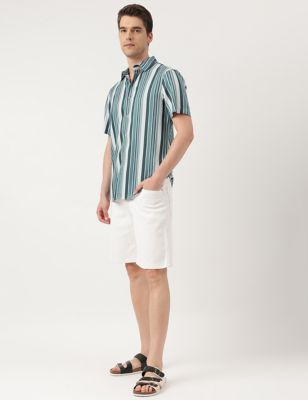 Pure Viscose Stripes Spread Collar Shirt