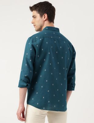 Linen Blend Paisley Spread Collar Shirt