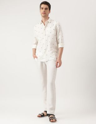 Linen Blend Paisley Spread Collar Shirt