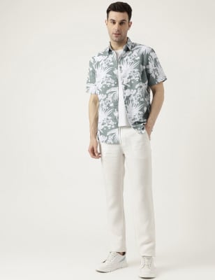 Unisex Olive & Whie Tropical Floral Relax Fit Shirt