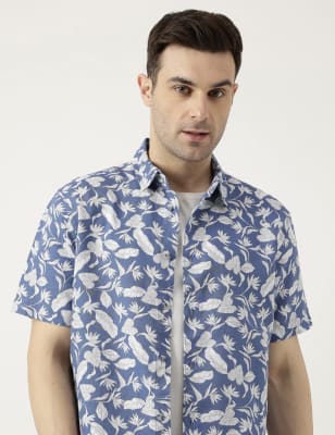Relaxed Fit Linen Blend Tropical Shirt