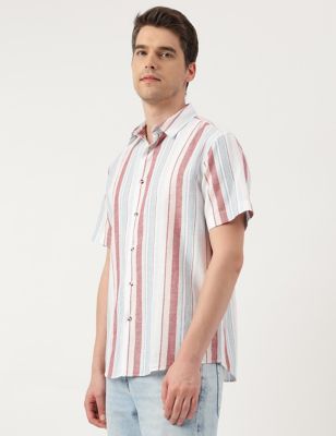 Linen Blend Striped Spread Collar Shirt
