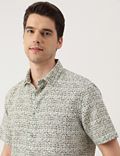 Linen Blend Printed Spread Collar Shirt