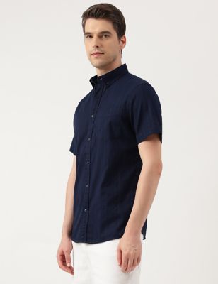 Cotton Self Design Collared Shirt