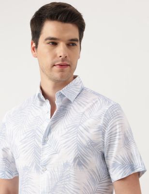 Pure Cotton Leaves Spread Collar Shirt