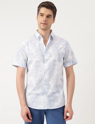 Pure Cotton Leaves Spread Collar Shirt