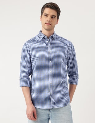 Pure Cotton Checks Spread Collar Shirt