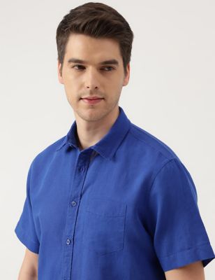 Linen Blend Solid Spread Collar Shirt