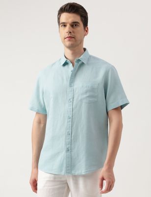 Linen Blend Solid Spread Collar Shirt