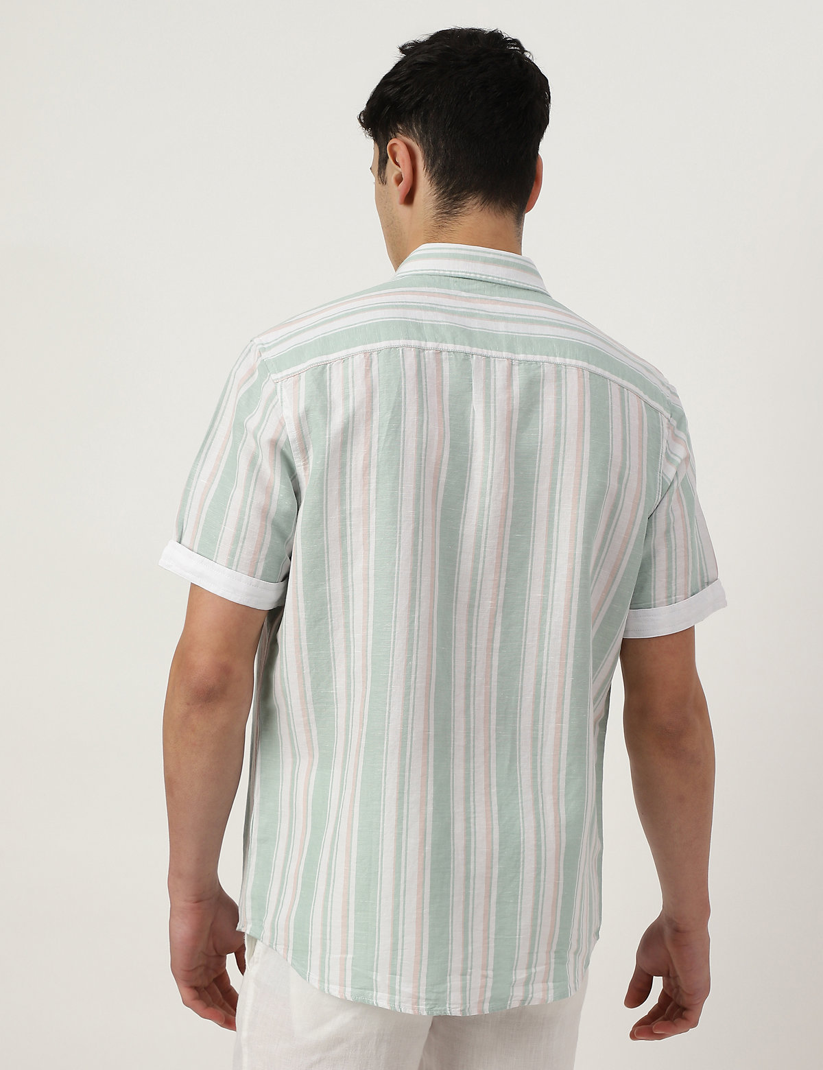Cotton Mix Striped Spread Collar Shirt