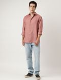 Relaxed Fit Linen Self Design Shirt