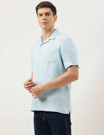 Pure Linen Textured Short Sleeve Shirt
