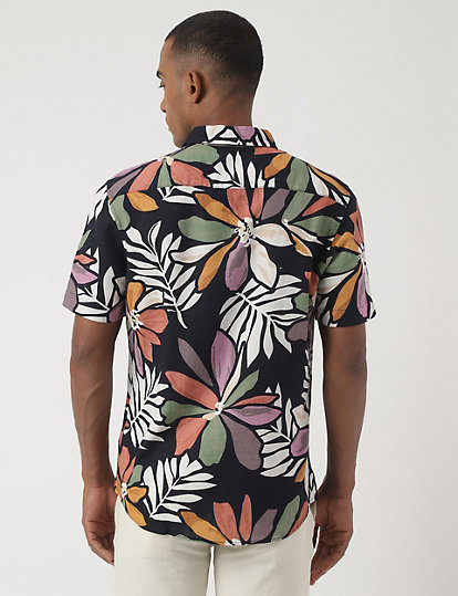 Linen-Blend Floral Printed Shirt