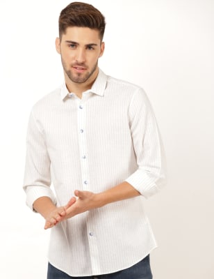 Linen Mix Striped Spread Collar Shirt
