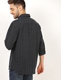 Flax Linen Mix Checked Spread Collar Shirt