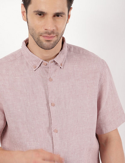 Pure Linen Plain Button Down Shirt
